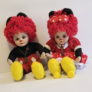 Tiny Tot Marie Osmond Porcelain Dolls Rosie & Rags Mickey & Minnie.